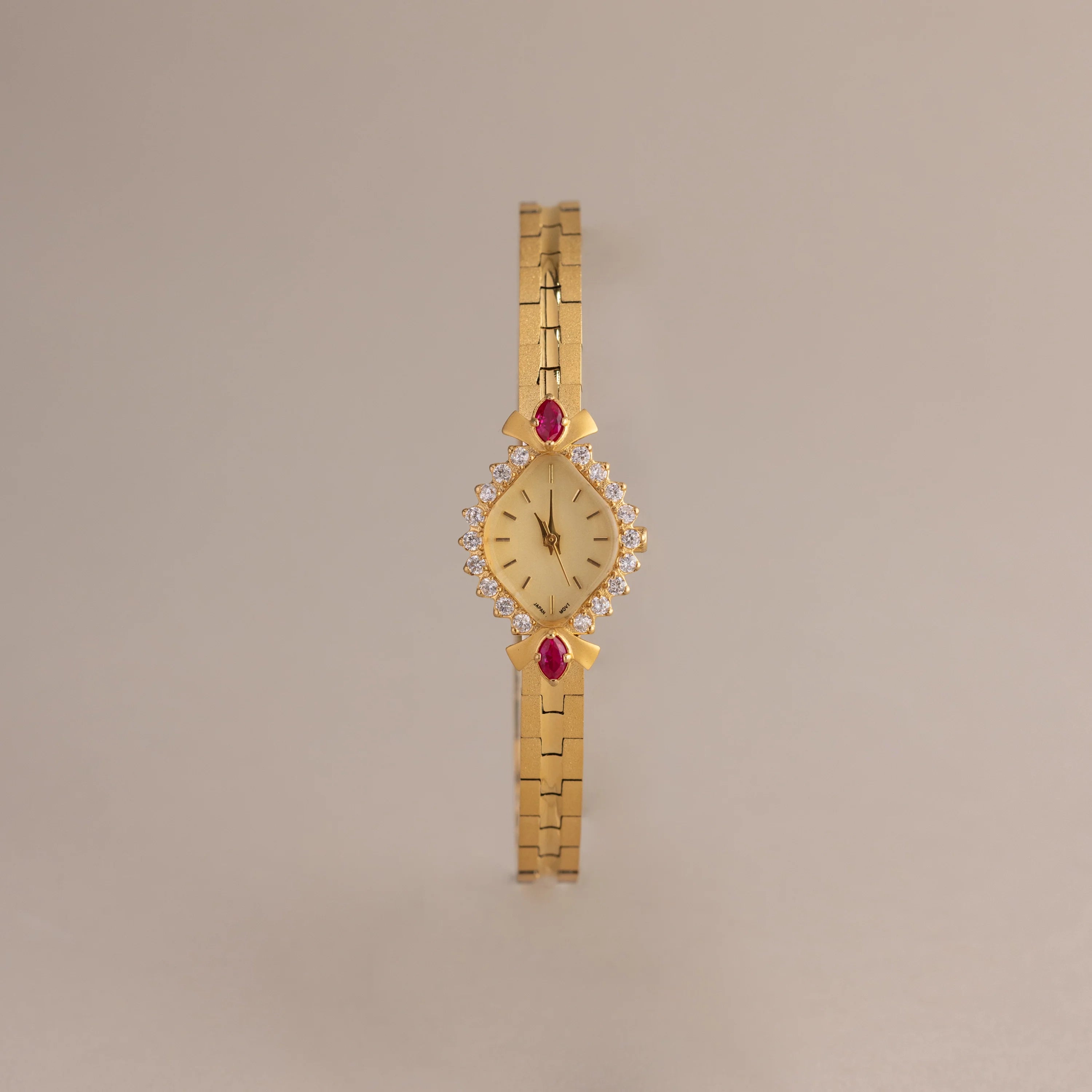 Art Deco Ruby Timepiece Silver 18K Gold Plated