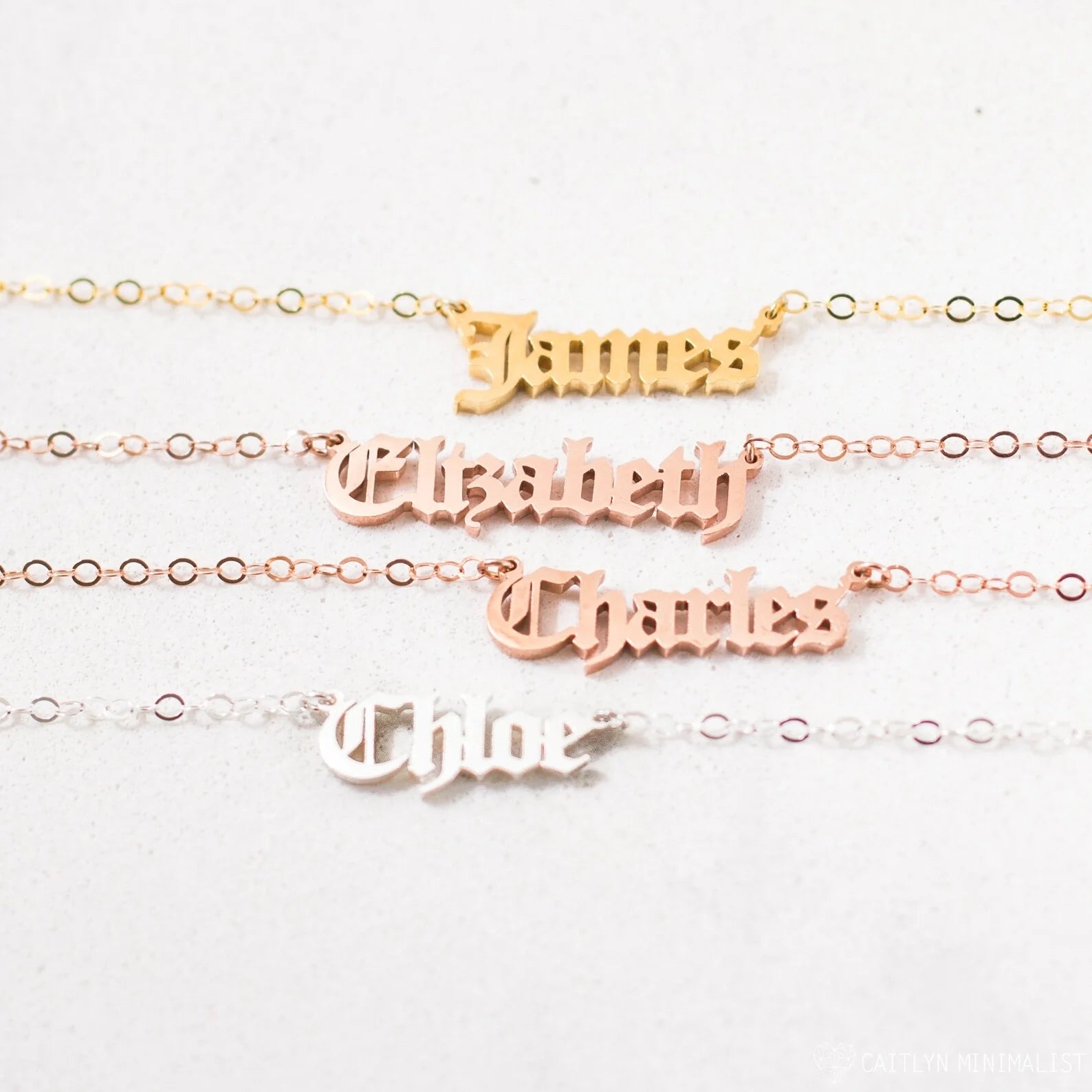 Old English Name Necklace Silver 18K Gold Plated