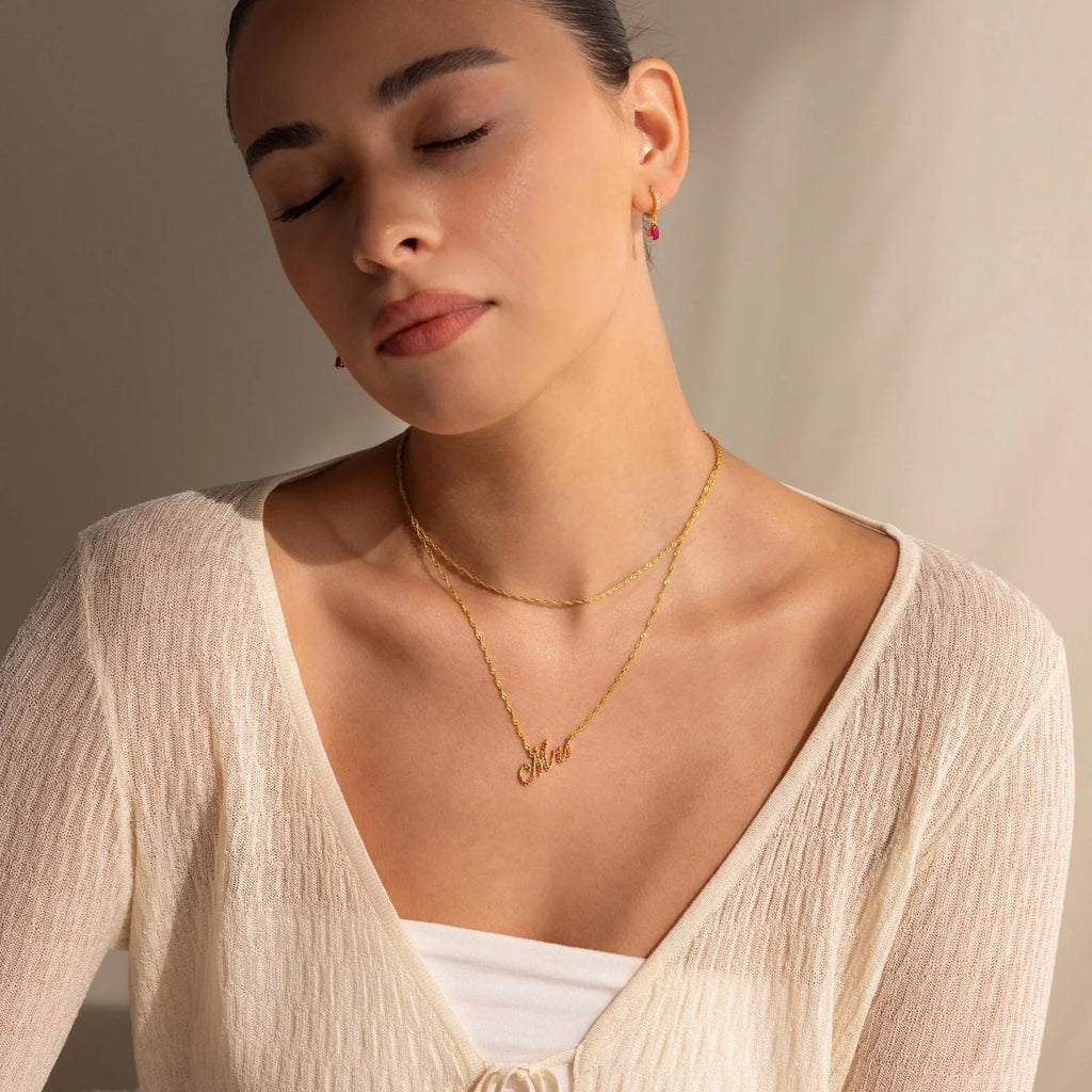 Elegant Birthstone Name Necklace Silver 18K Gold Plated