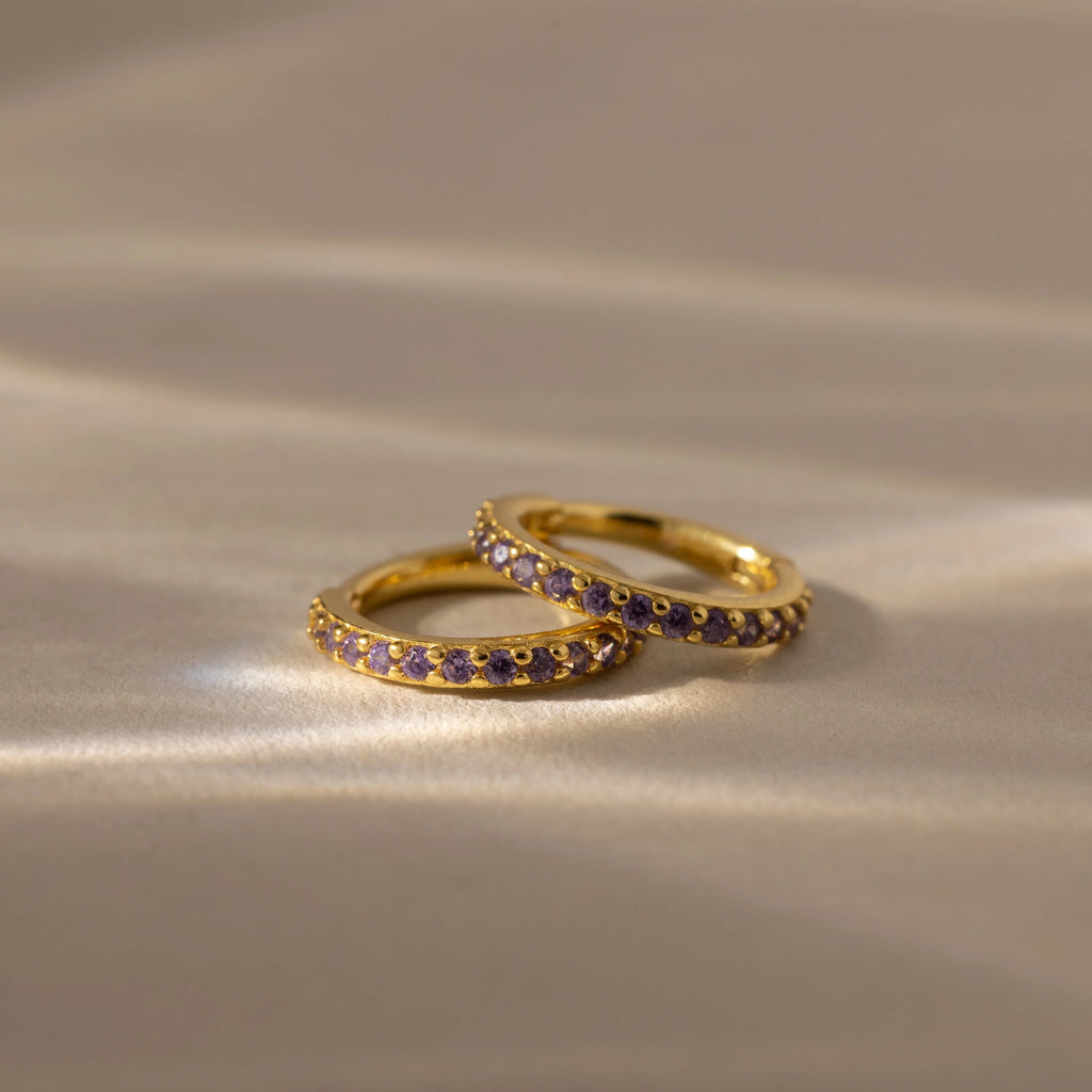 Amethyst Clicker Huggies Silver 18K Gold Plated