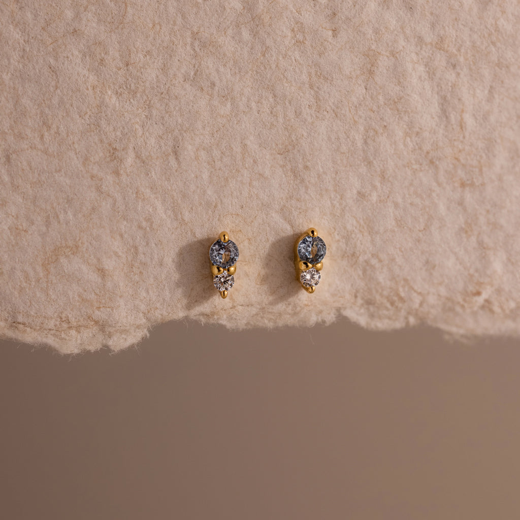Diamond Birthstone Duo Flatback Studs Silver 18K Gold Plated