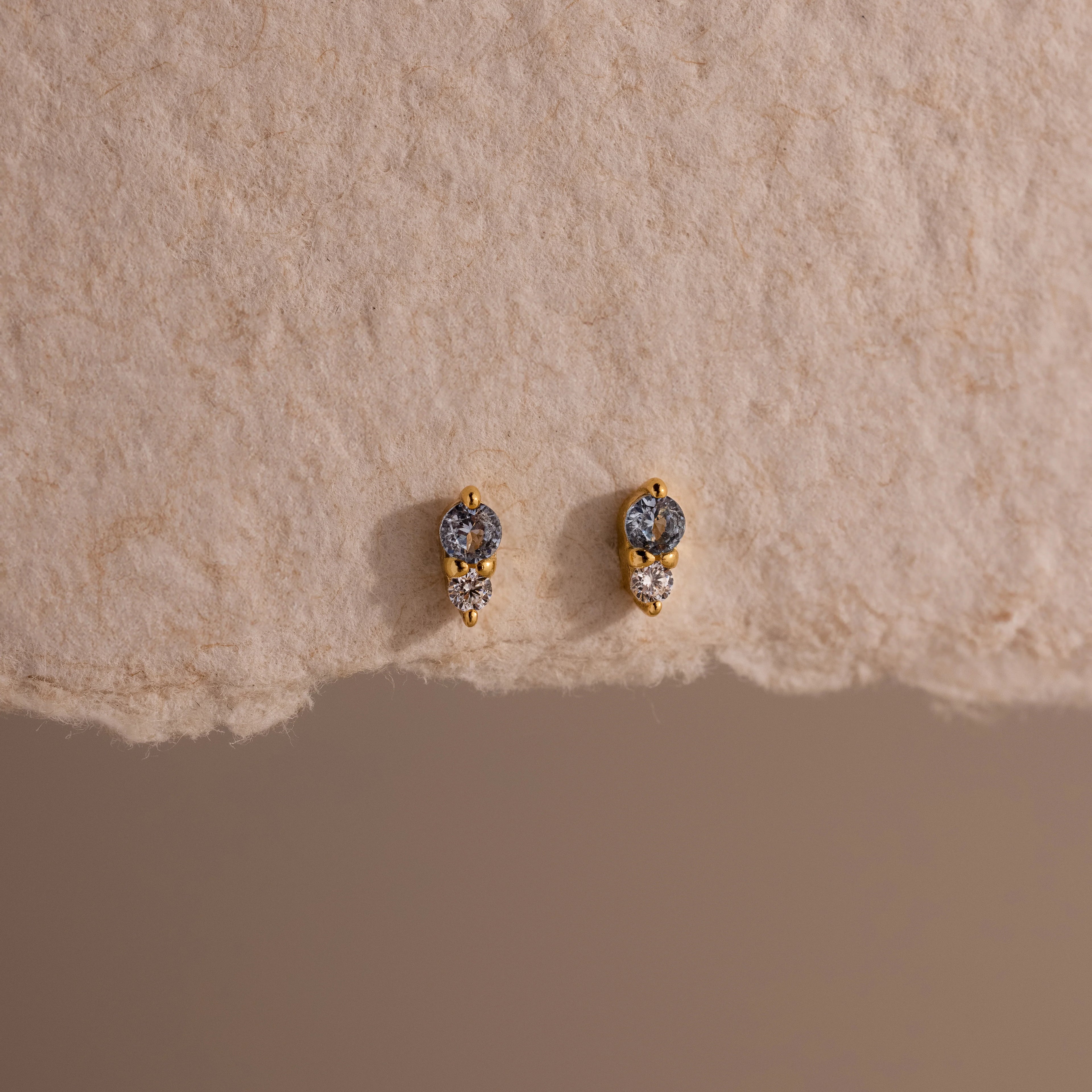 Diamond Birthstone Duo Flatback Studs Silver 18K Gold Plated