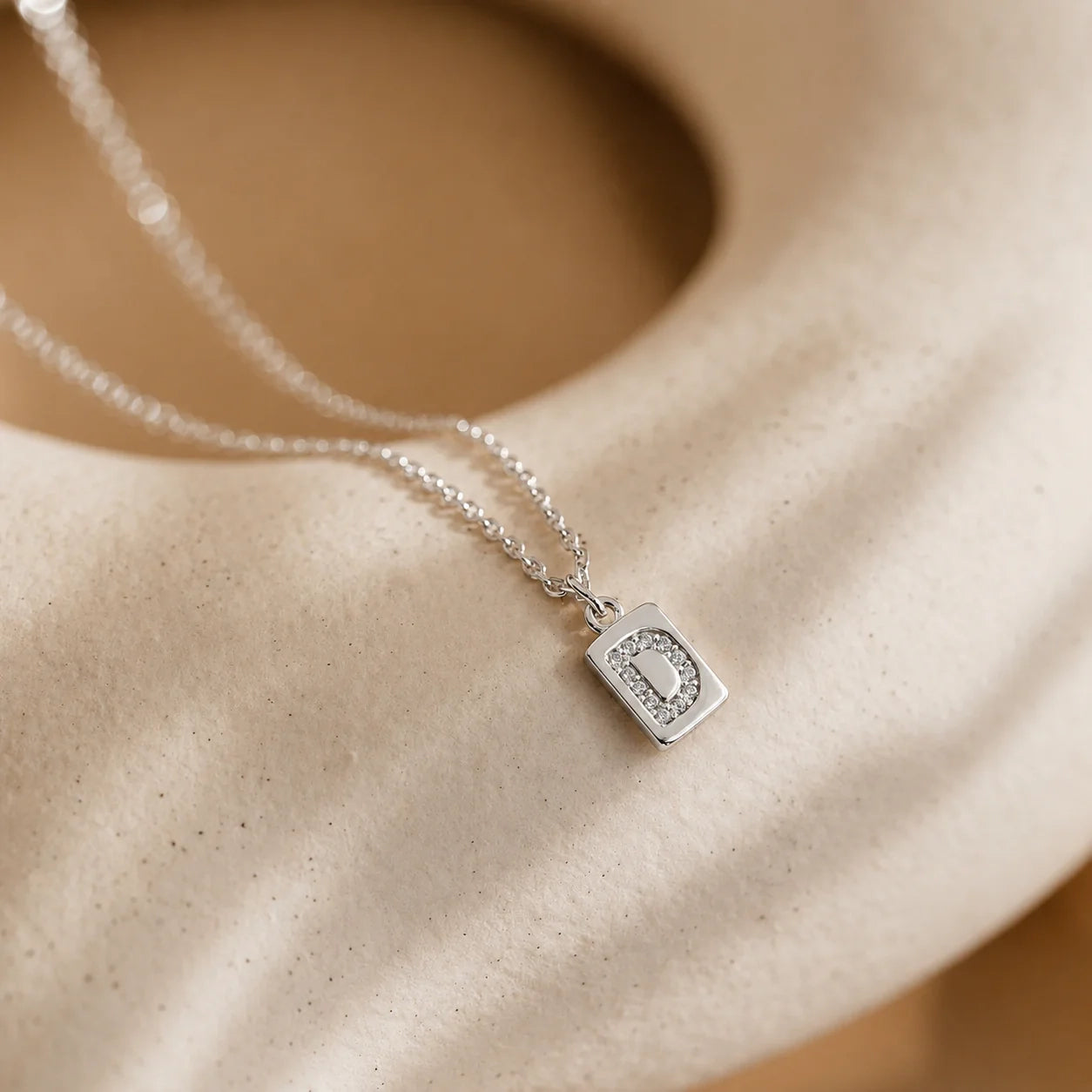 Mini Pave Initial Tag Necklace