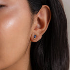 Blue Zircon Baguette Cut Drop Studs Silver 18K Gold Plated