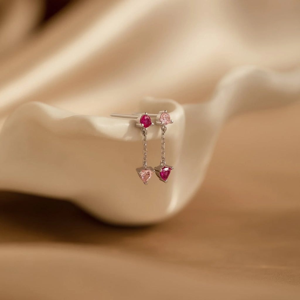 Mixed Pink Drop Earrings Silver 18K Gold Plated