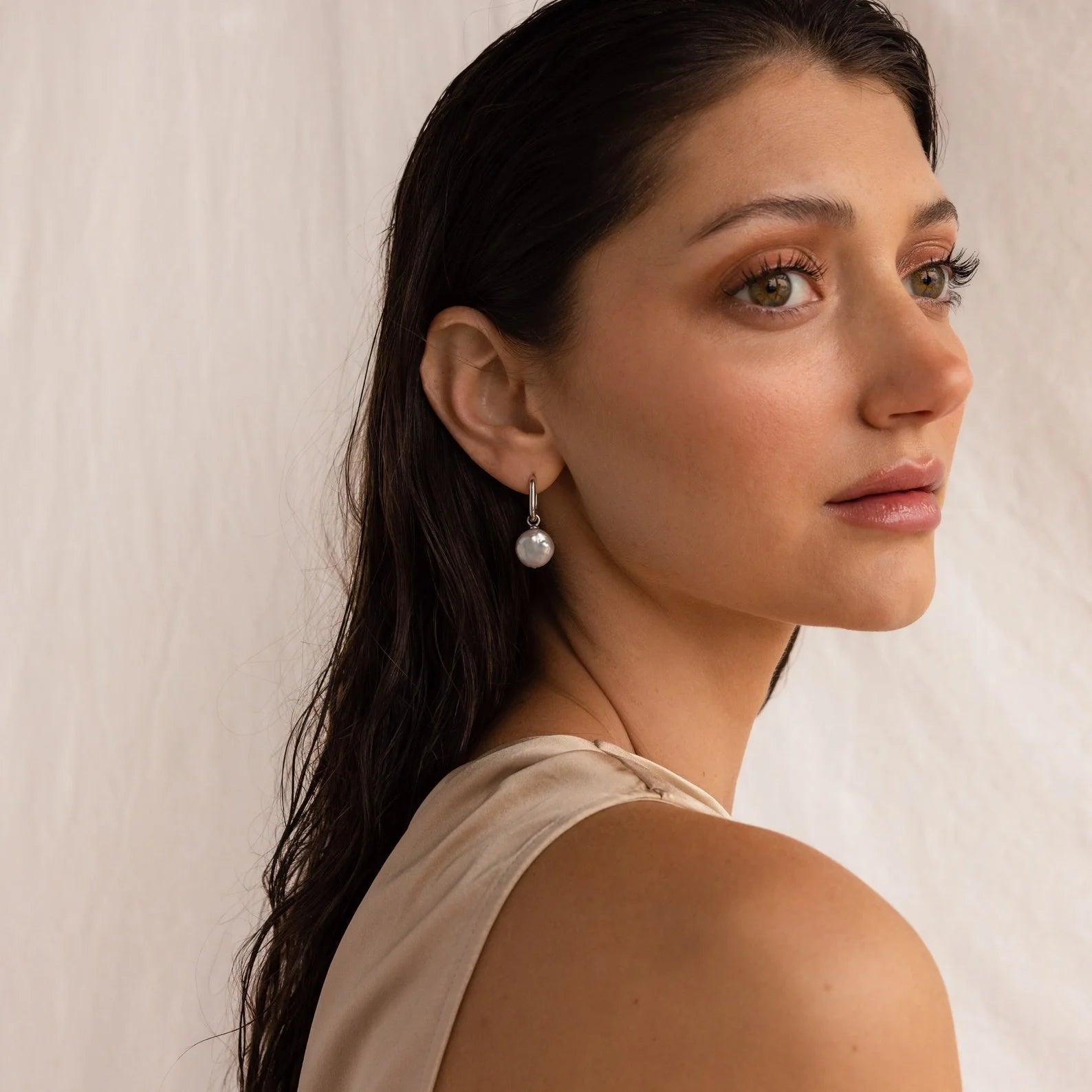 Bridget Pearl Hoops Silver 18K Gold Plated