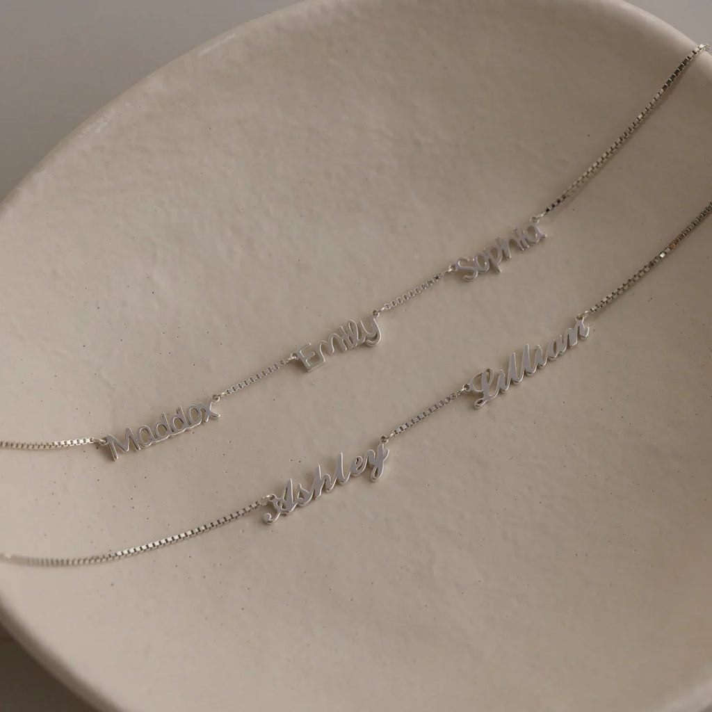 Carrie Box Chain Multiple Name Necklace Silver 18K Gold Plated