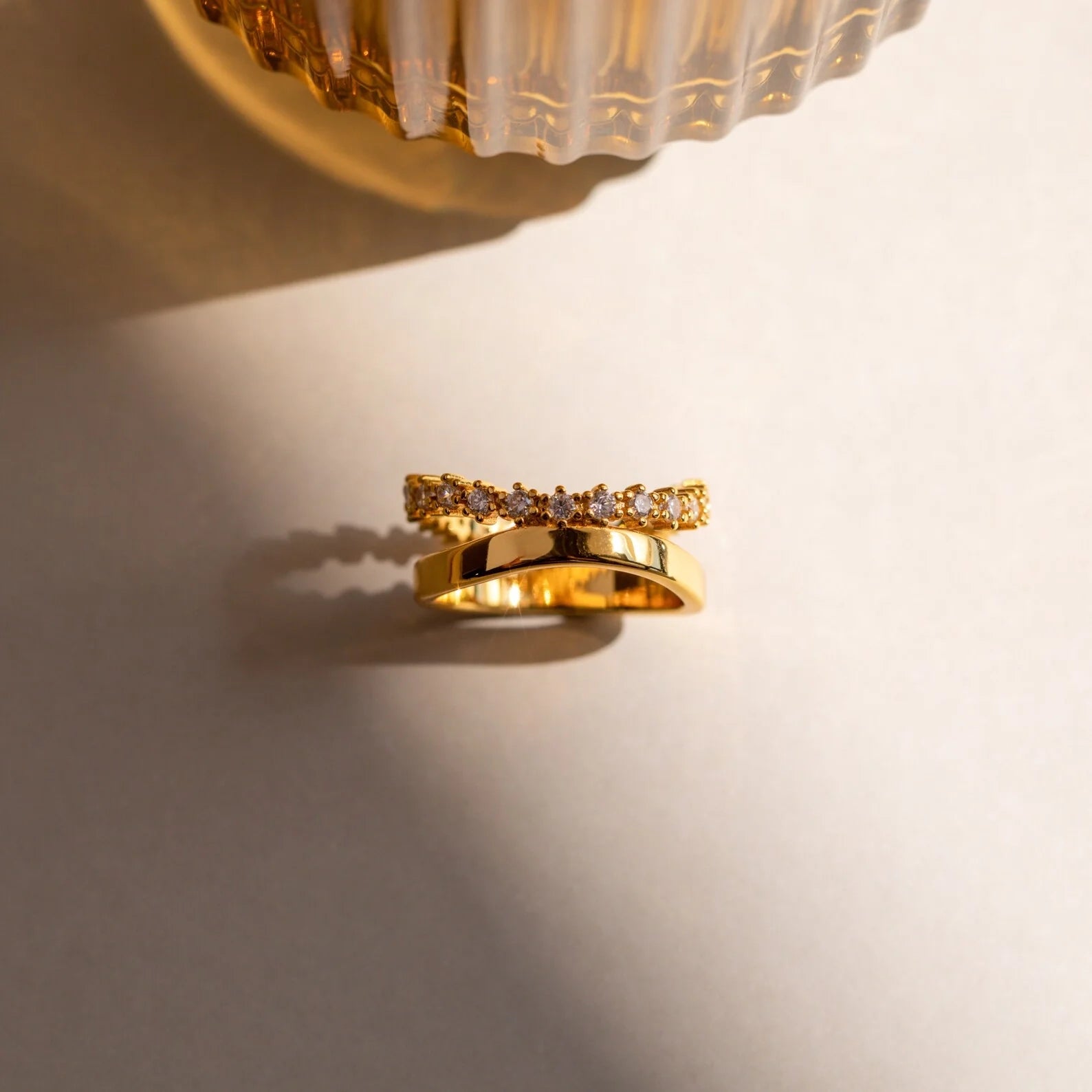 Wave Diamond Duo Ring Silver 18K Gold Plated