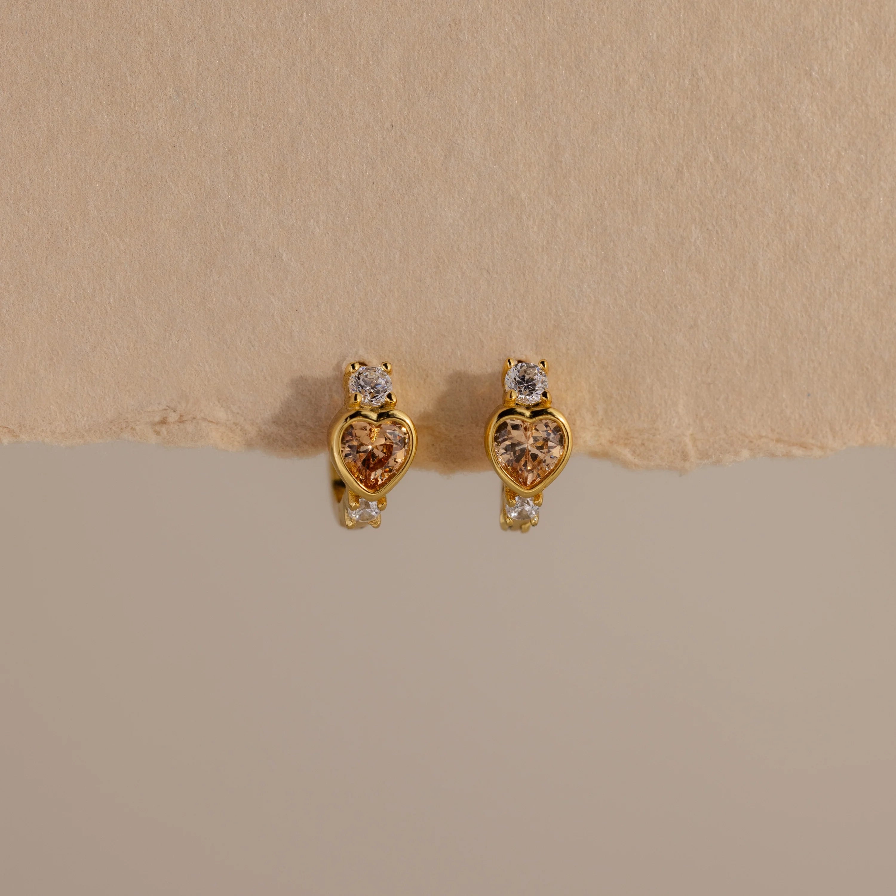 Diamond Topaz Heart Hoops Silver 18K Gold Plated