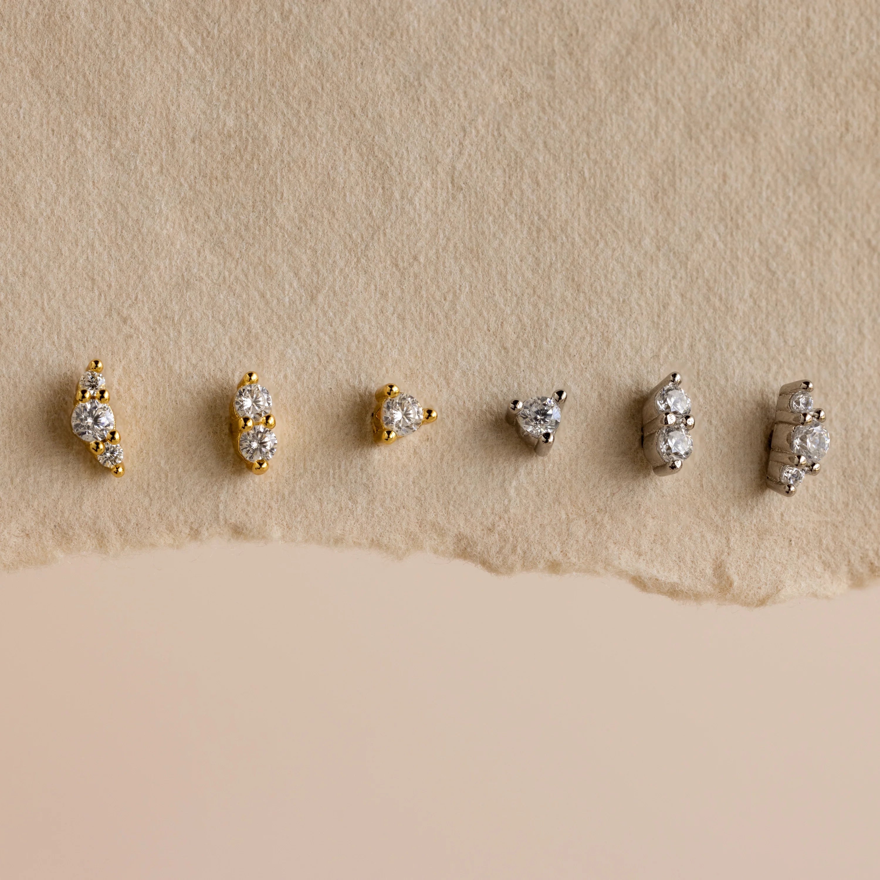 Diamond Flatback Studs Set Silver 18K Gold Plated