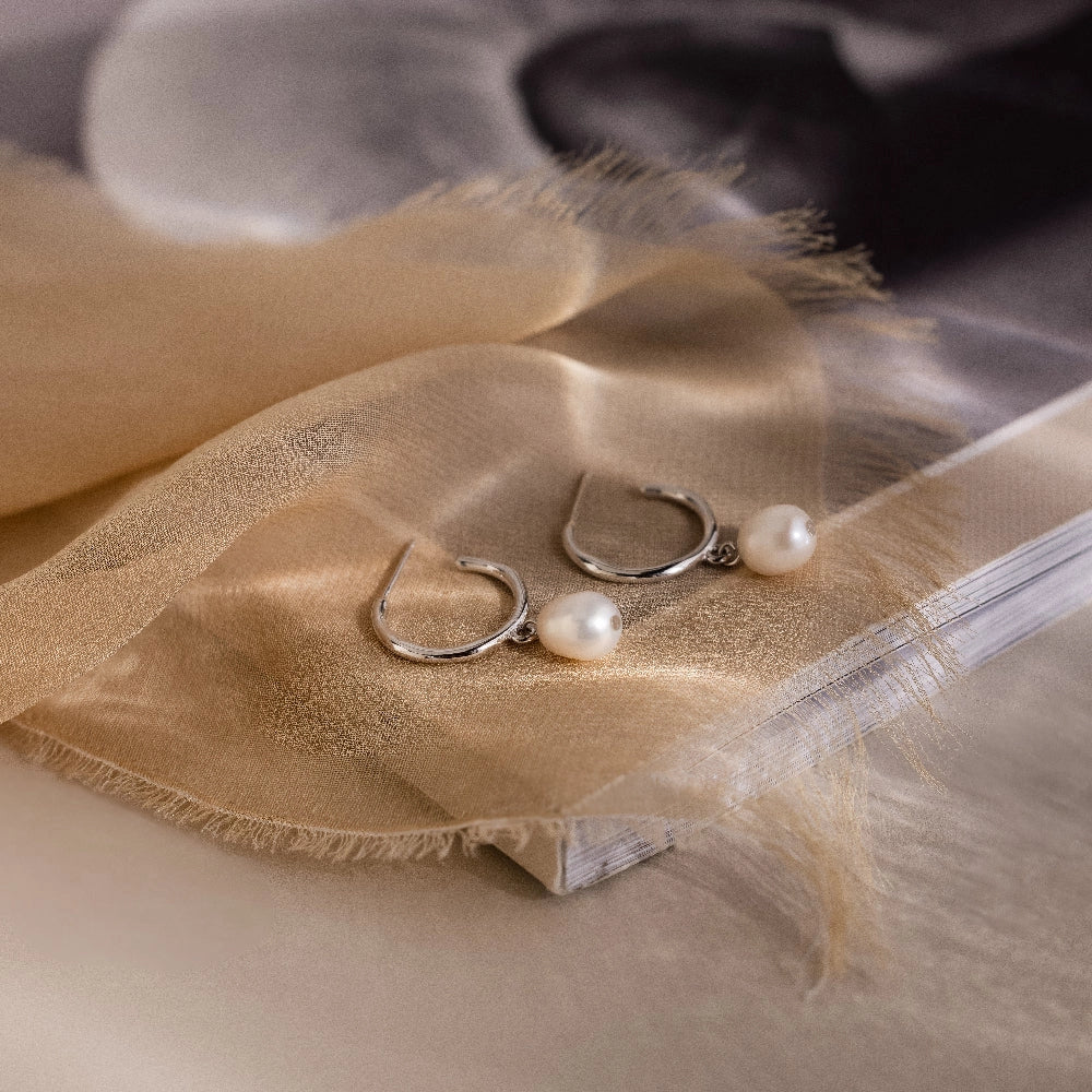 Margot Pearl Hoops Silver 18K Gold Plated