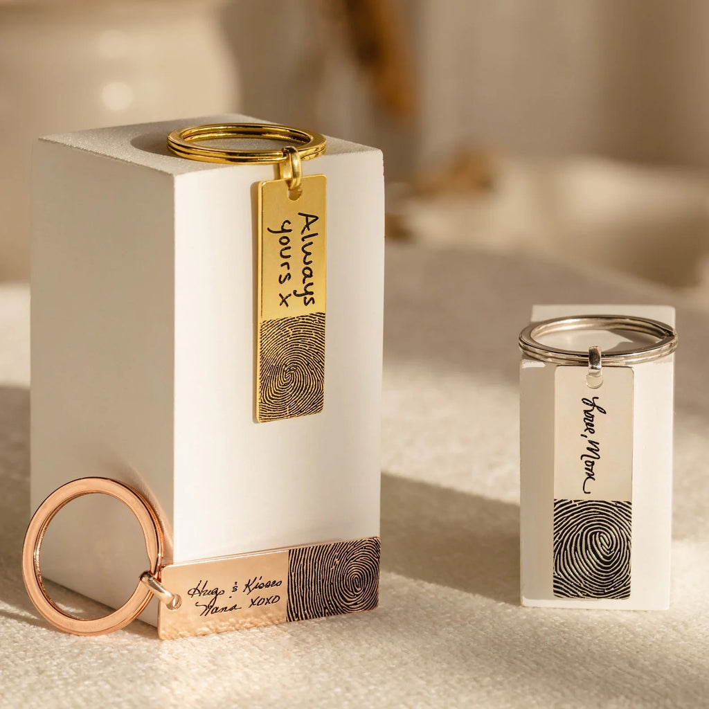 Fingerprint Bar Keychain Silver 18K Gold Plated