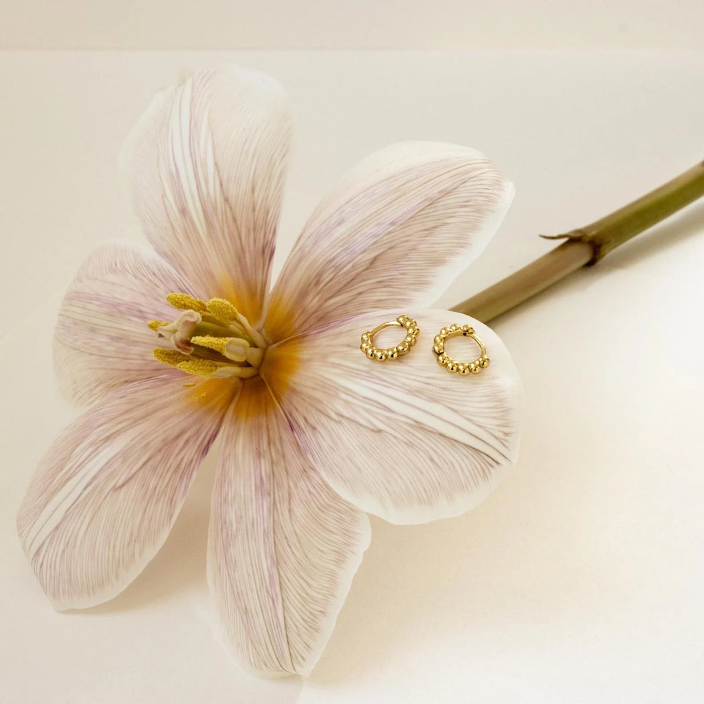 Dainty Sphere Beaded Huggies Silver 18K Gold Plated