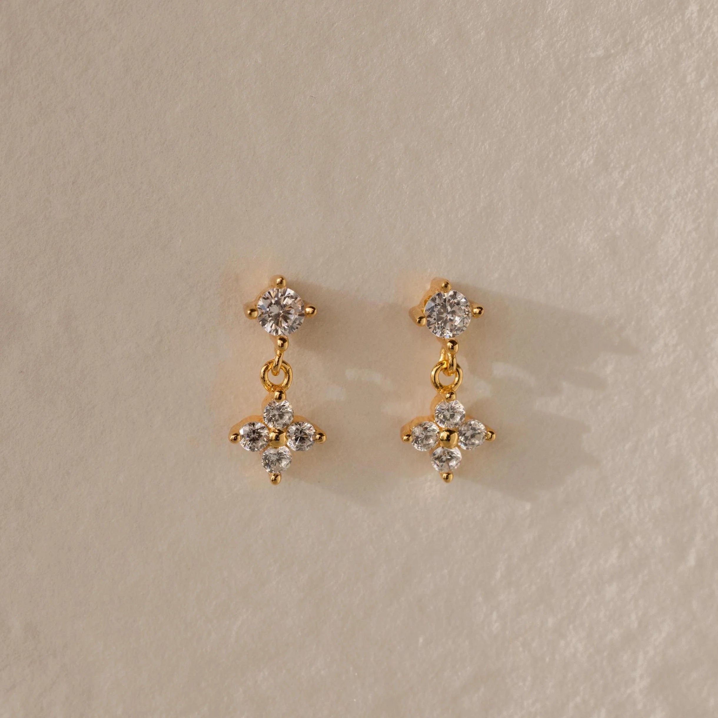 Diamond Ivy Flower Flat Back Studs Silver 18K Gold Plated