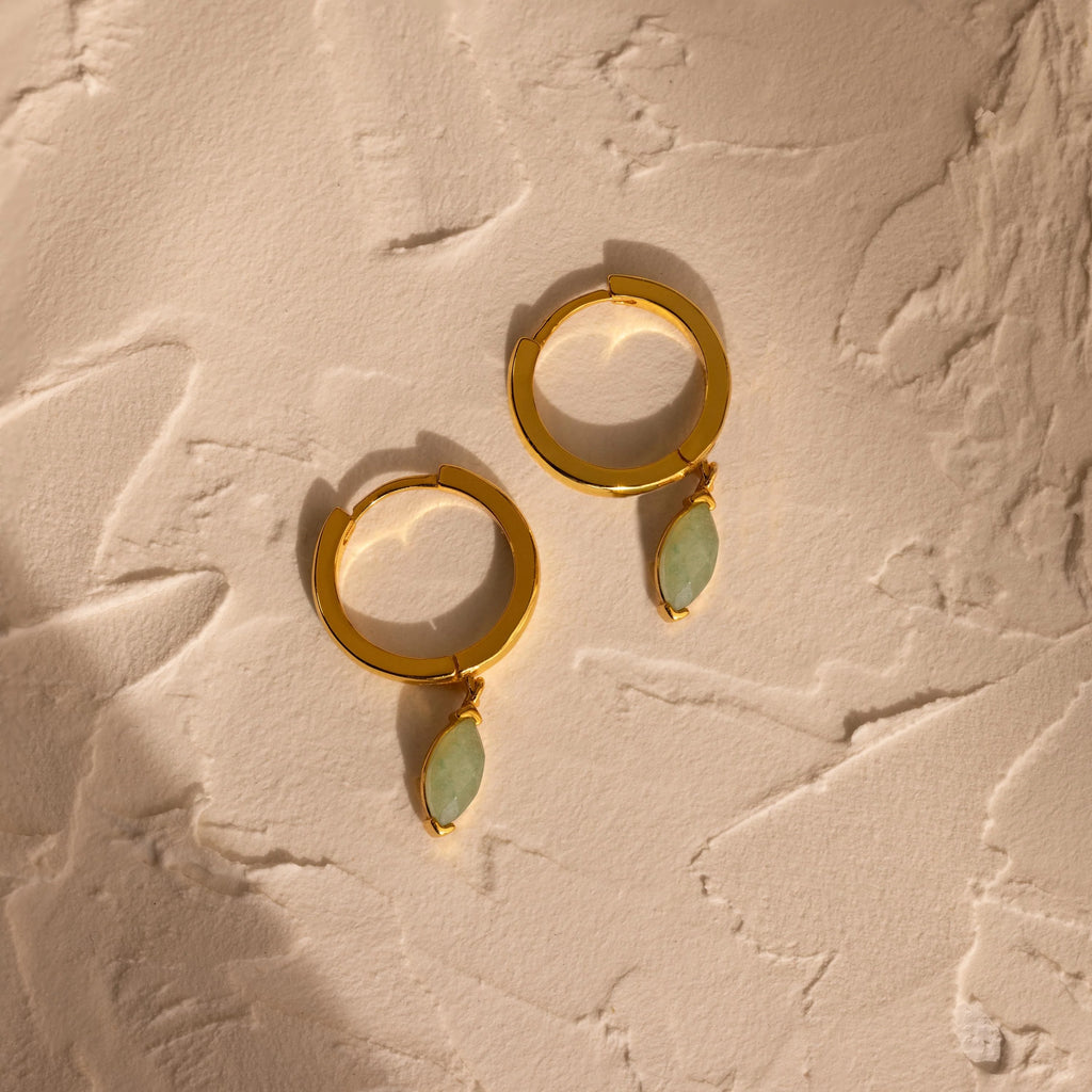 Jade Marquise Huggies Silver 18K Gold Plated