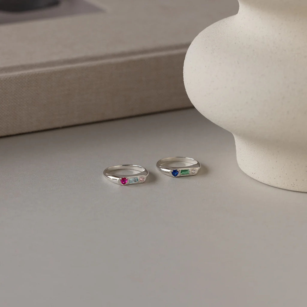 Bold Birthstone Signet Ring Silver 18K Gold Plated