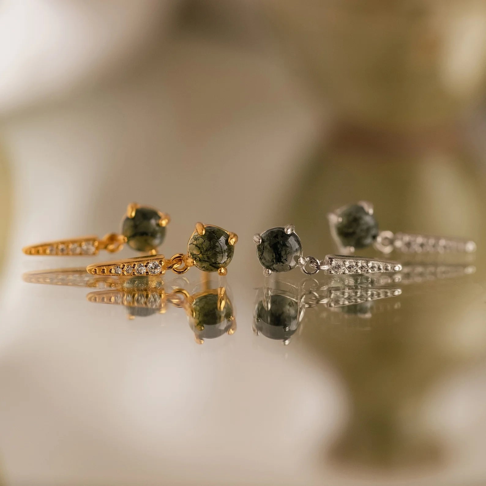 Agate Diamond Drop Earrings Silver 18K Gold Plated