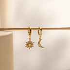 Opal Sun & Moon Huggies Silver 18K Gold Plated