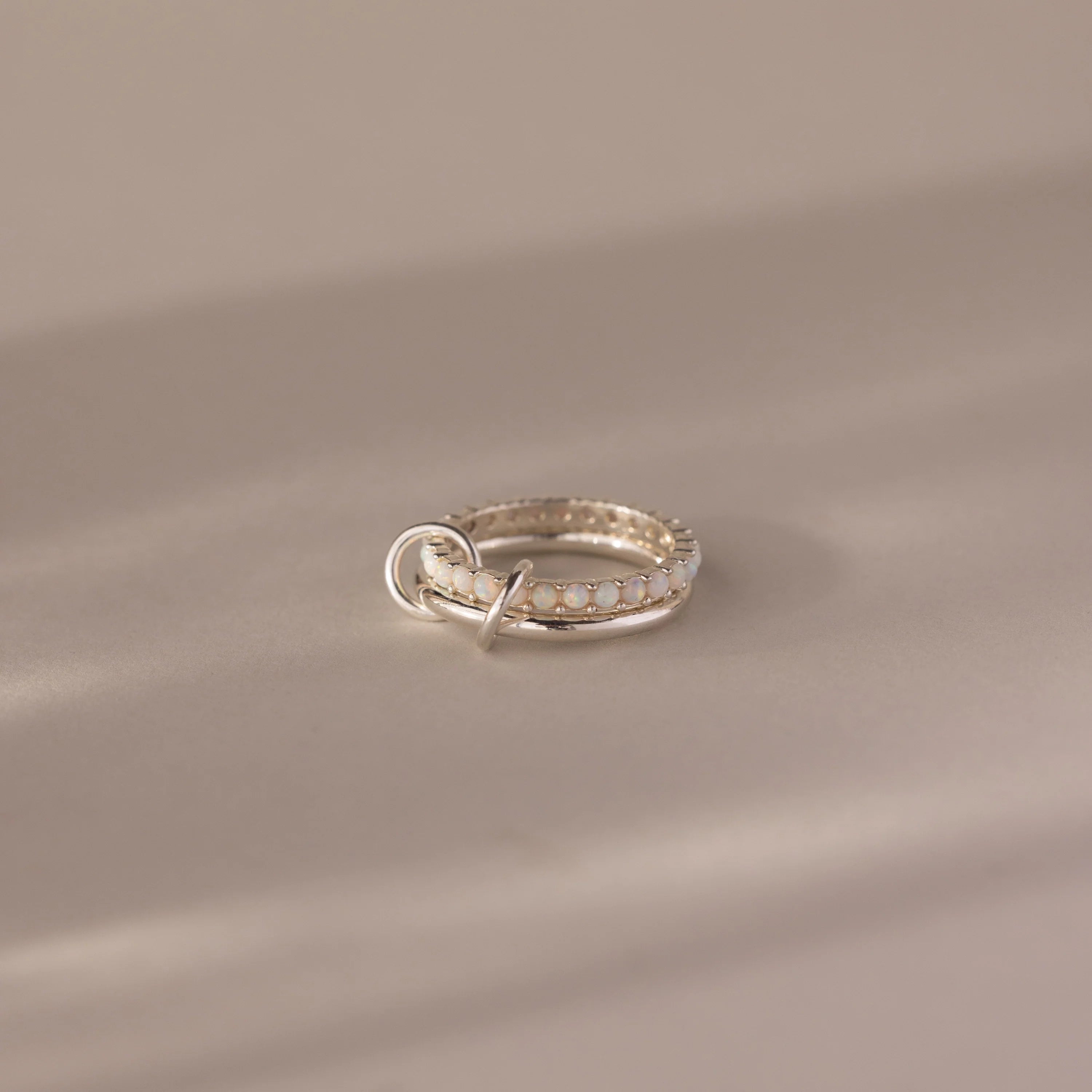 Opal Tennis Eternity Band Linked Ring Set Silver 18K Gold Plated
