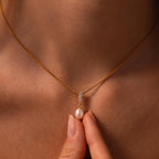 Diamond Pearl Droplet Necklace Silver 18K Gold Plated