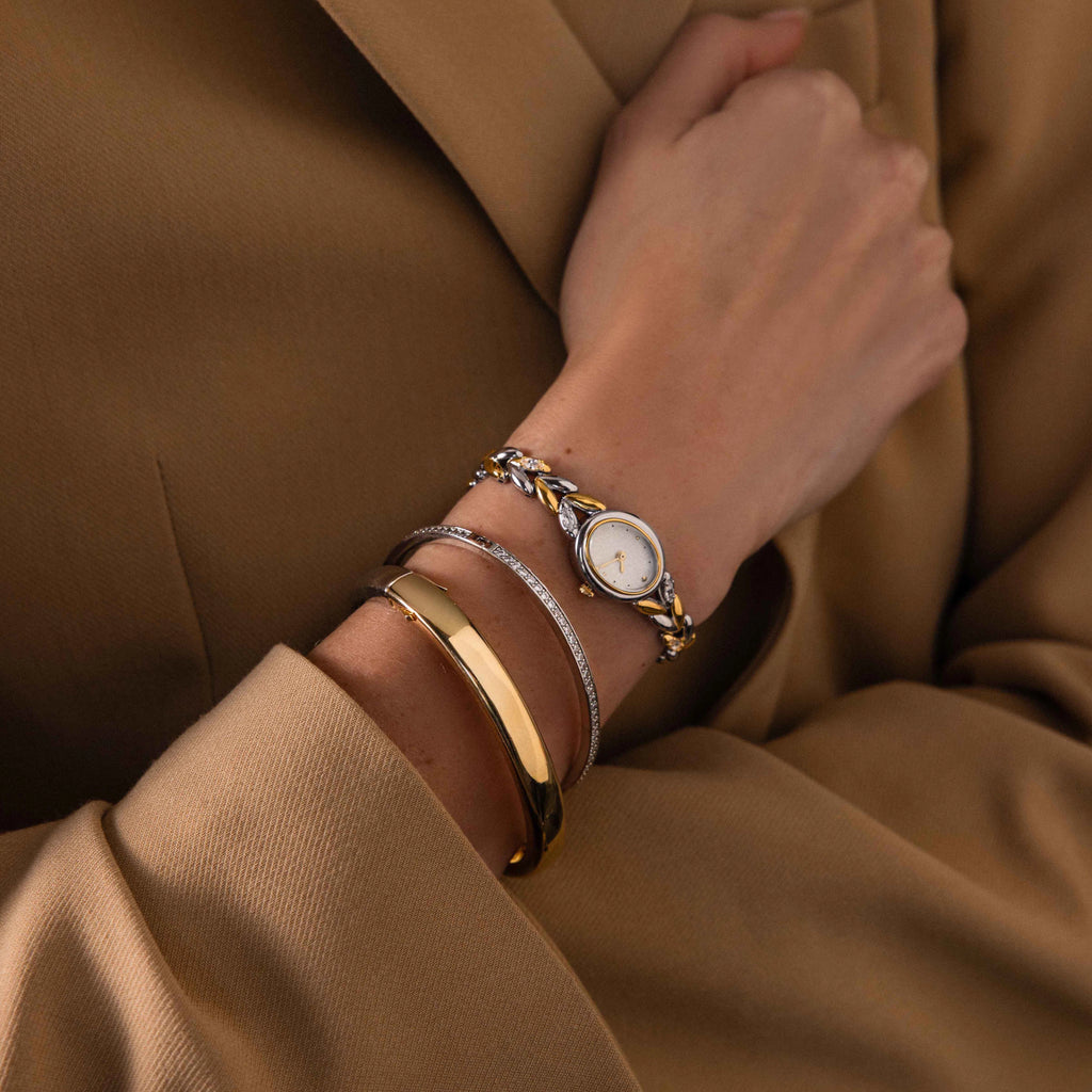 Diamond Link Timepiece in Mixed Metal Silver 18K Gold Plated