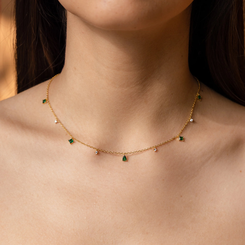 Larissa Emerald Station Necklace Silver 18K Gold Plated