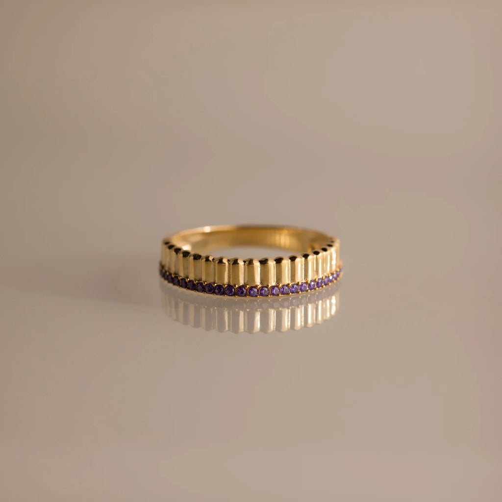 Ribbed Amethyst Stack Ring Silver 18K Gold Plated
