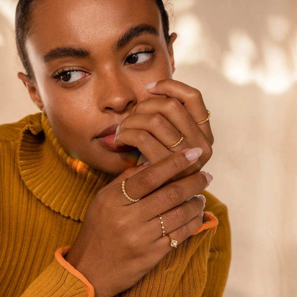 Pearl Diamond Stacking Rings Silver 18K Gold Plated