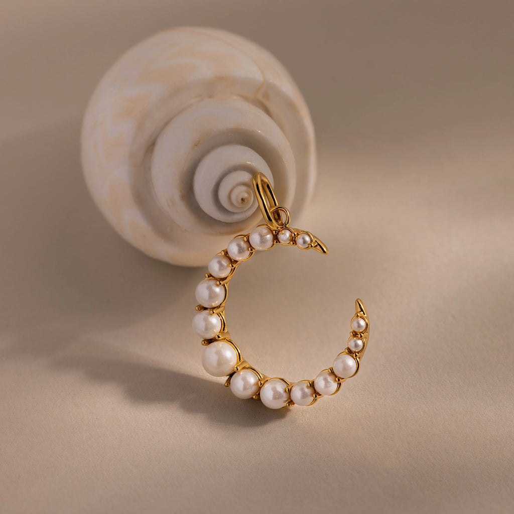 Pearl Moon Charm  Silver 18K Gold Plated