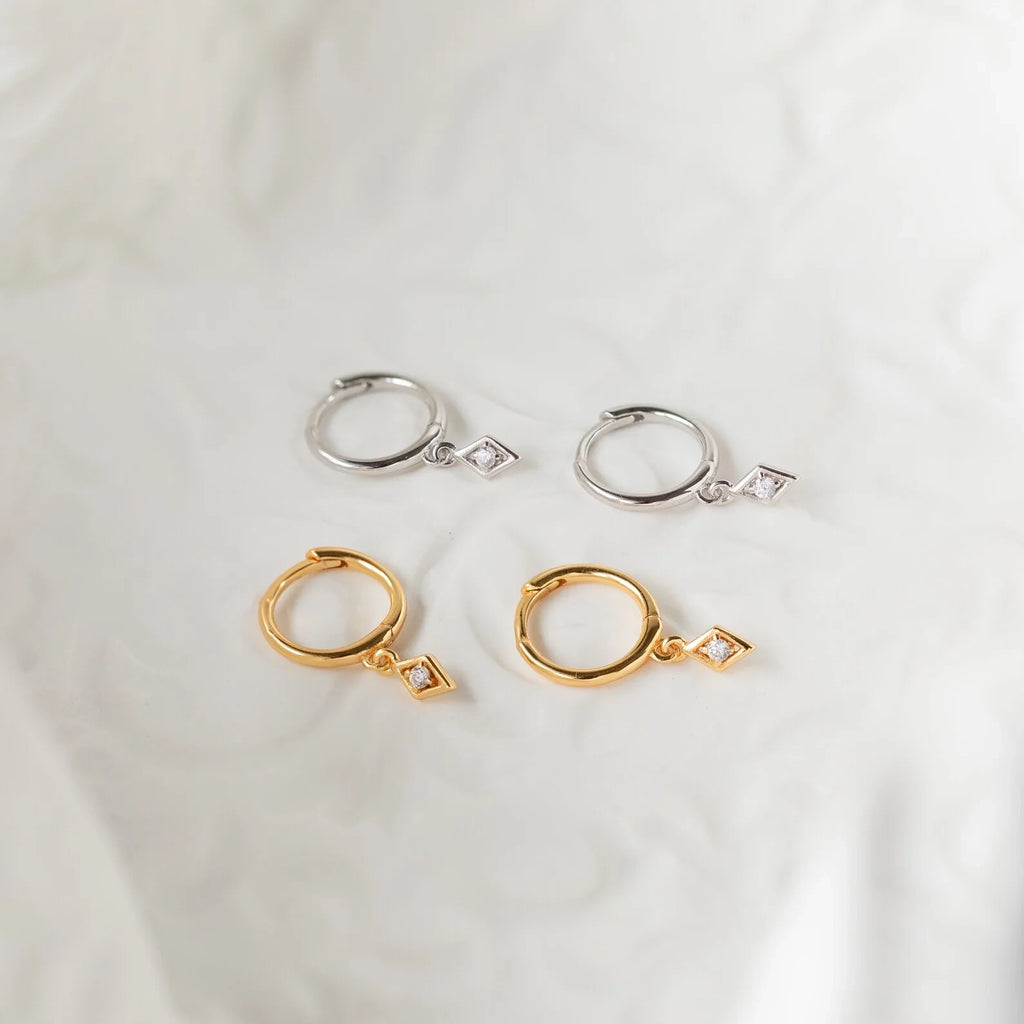 Rhombus Diamond Huggies Silver 18K Gold Plated