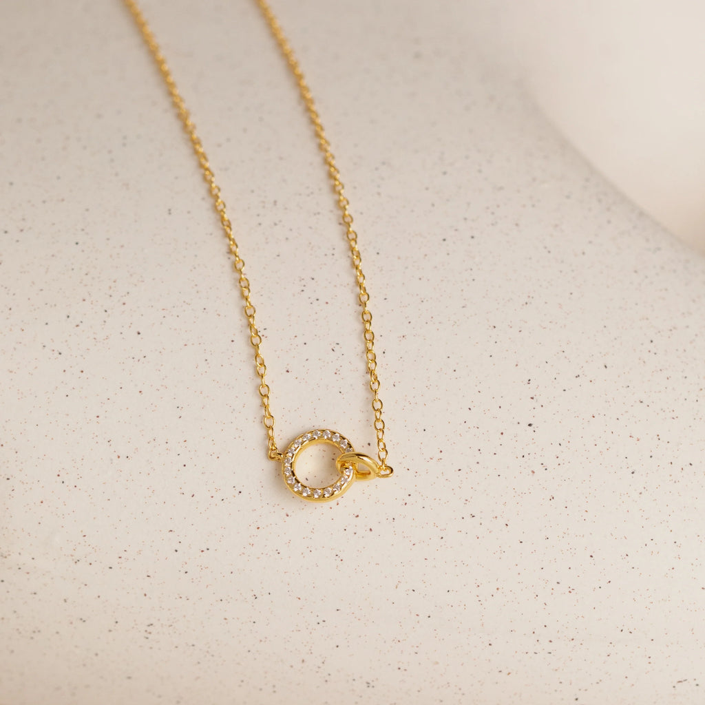 Pavé Circle Interlocking Necklace Silver 18K Gold Plated