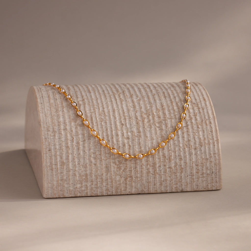 Eternity Pearl Choker Necklace Silver 18K Gold Plated