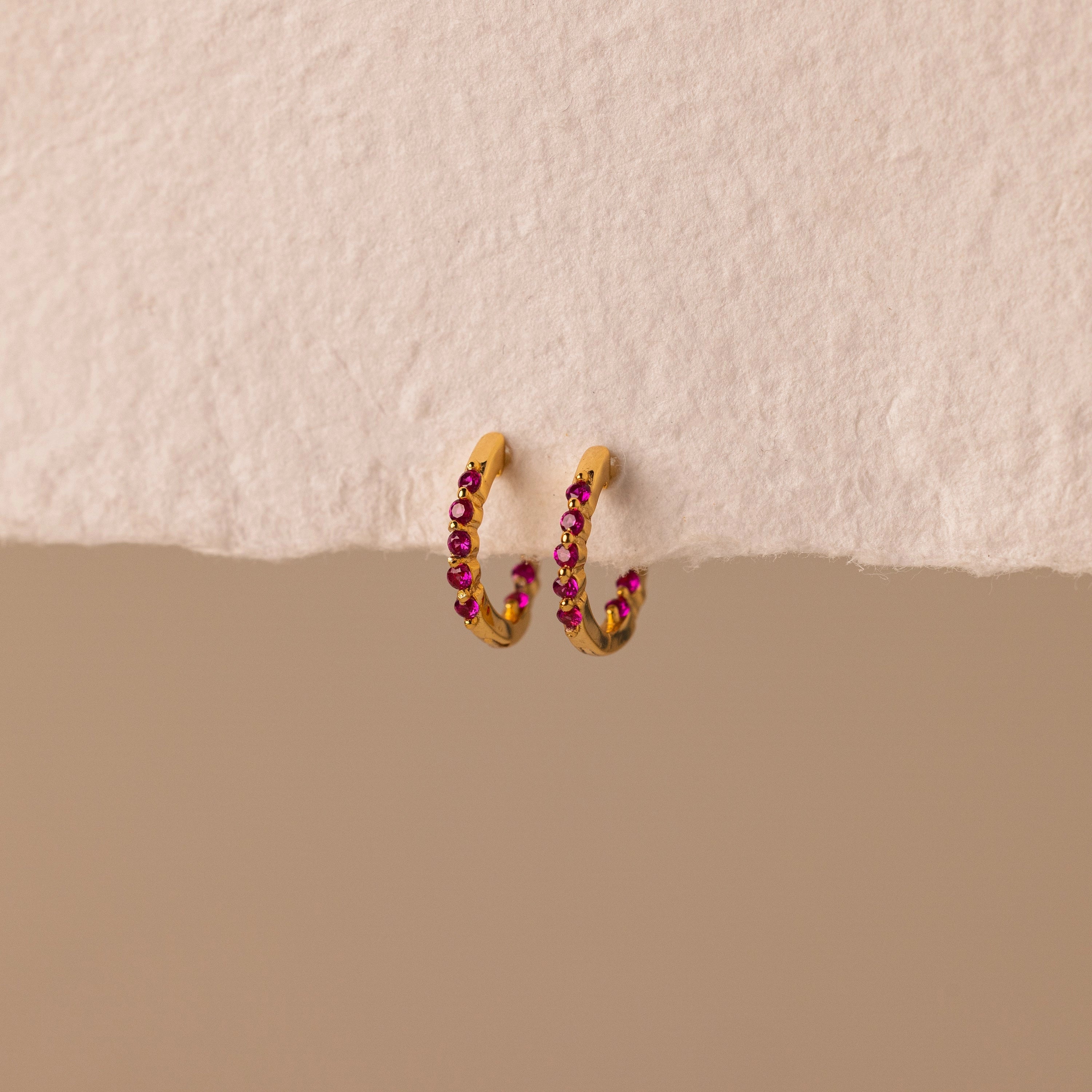 Inside Out Ruby Huggies Silver 18K Gold Plated