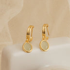 Jade Gemstone Drop Hoops Silver 18K Gold Plated