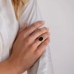 Black Onyx Signet Ring  Silver 18K Gold Plated