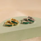 Malachite Inlay Huggies Silver 18K Gold Plated