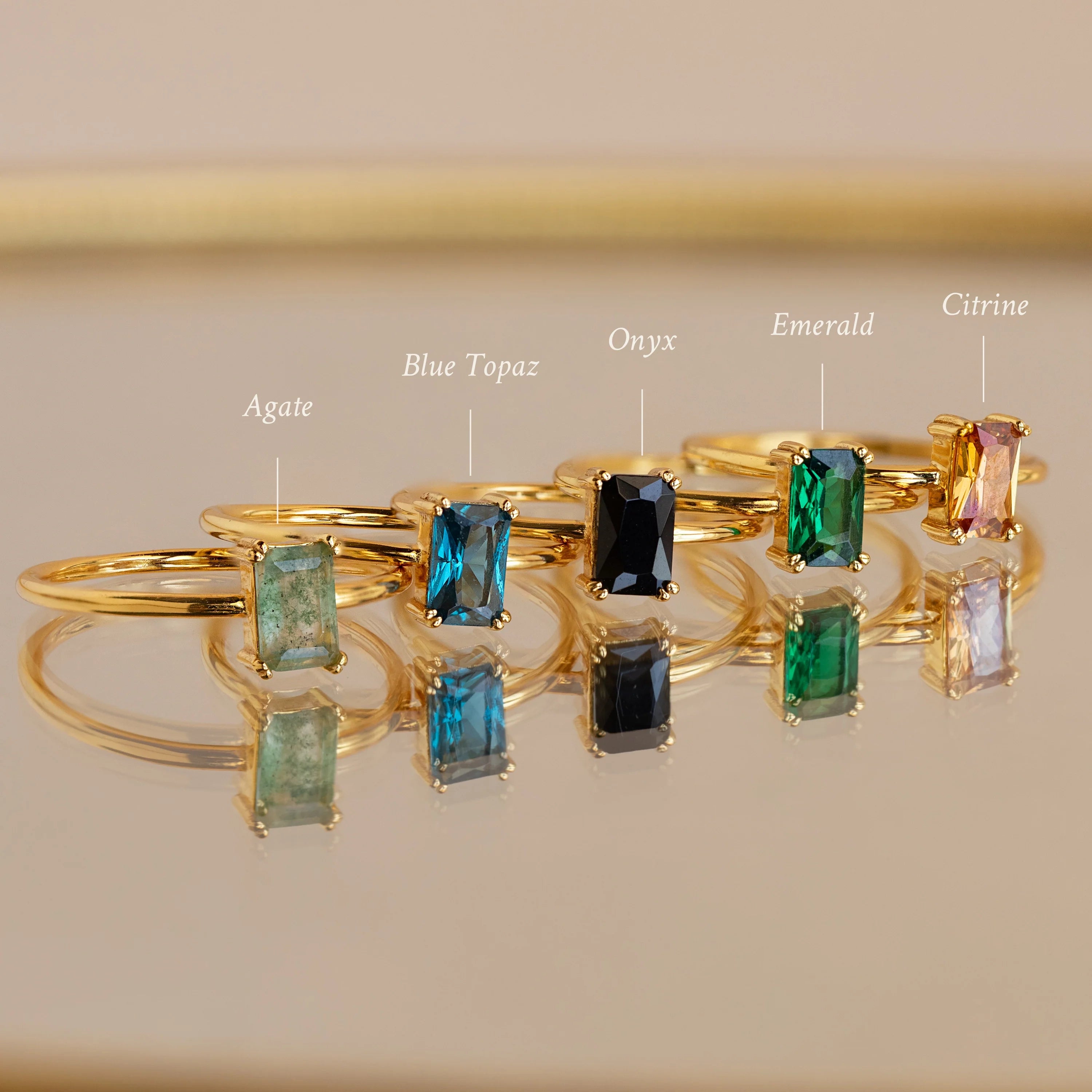 Emerald Cut Solitaire Rings Silver 18K Gold Plated