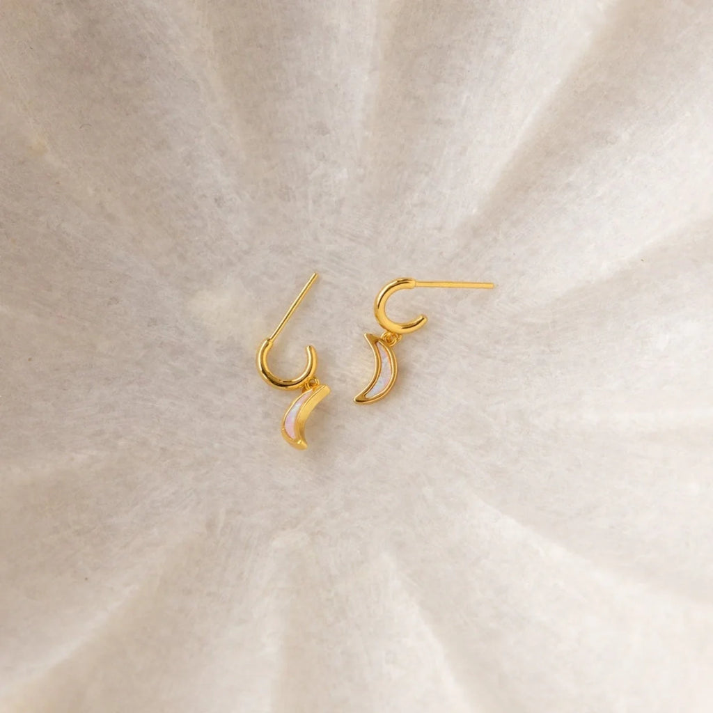 Opal Moon Mini Hoops Silver 18K Gold Plated