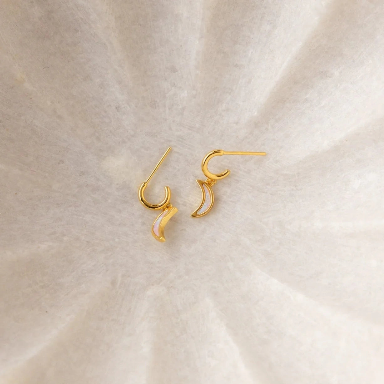 Opal Moon Mini Hoops Silver 18K Gold Plated
