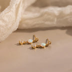 Opal & Diamond Drop Studs Silver 18K Gold Plated