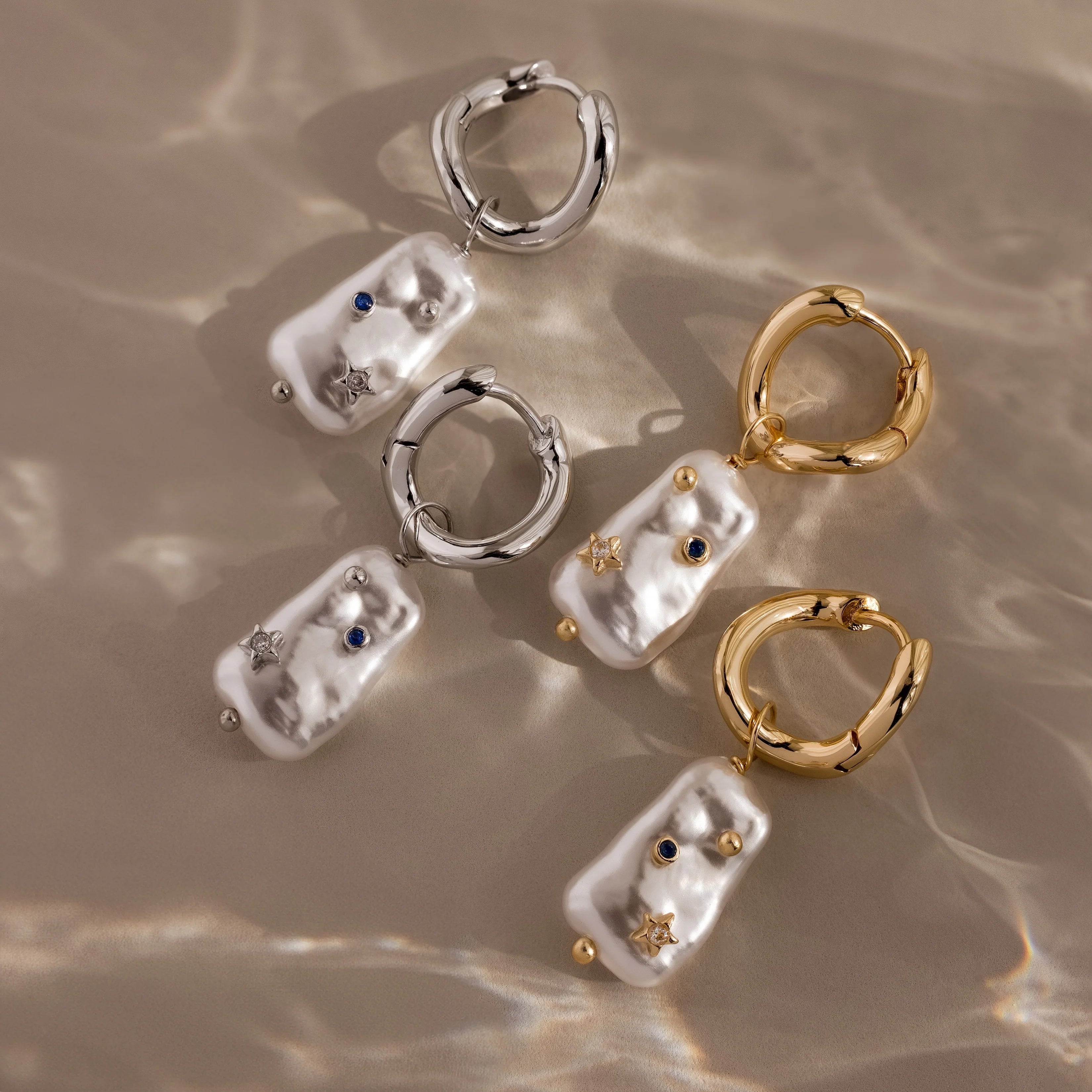 Baroque Pearl Charm Hoops Silver 18K Gold Plated