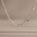 Mixed Birthstone Charm Necklace Silver 18K Gold Plated