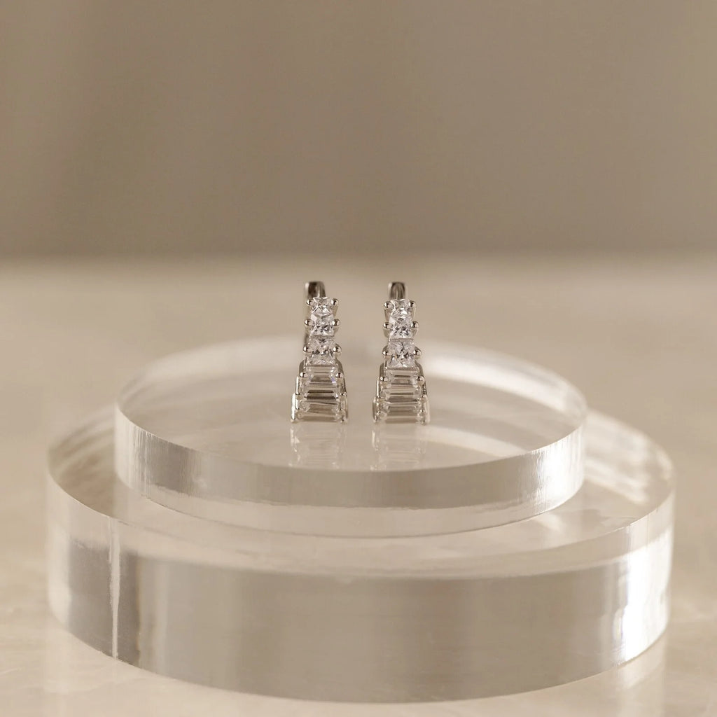Diamond Art Deco Huggies Silver 18K Gold Plated