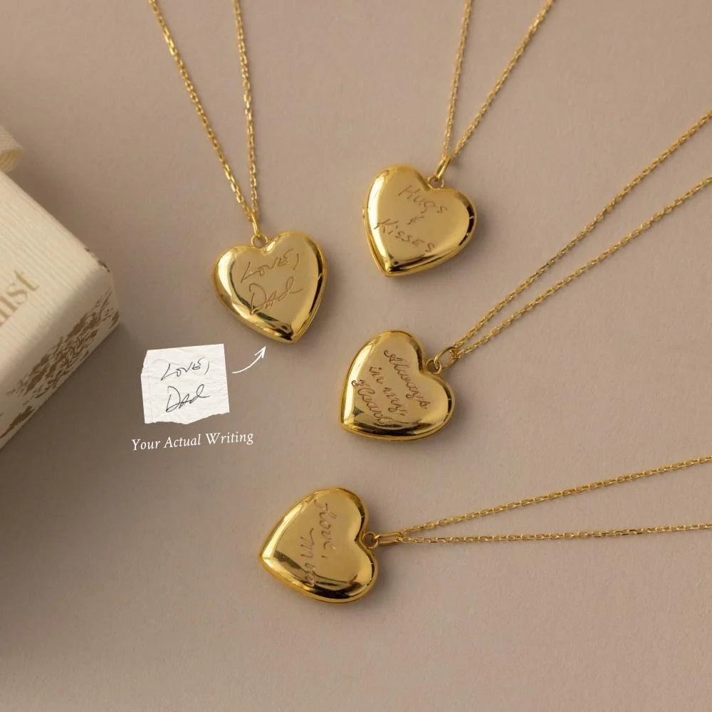 Handwriting Heart Locket Necklace Silver 18K Gold Plated