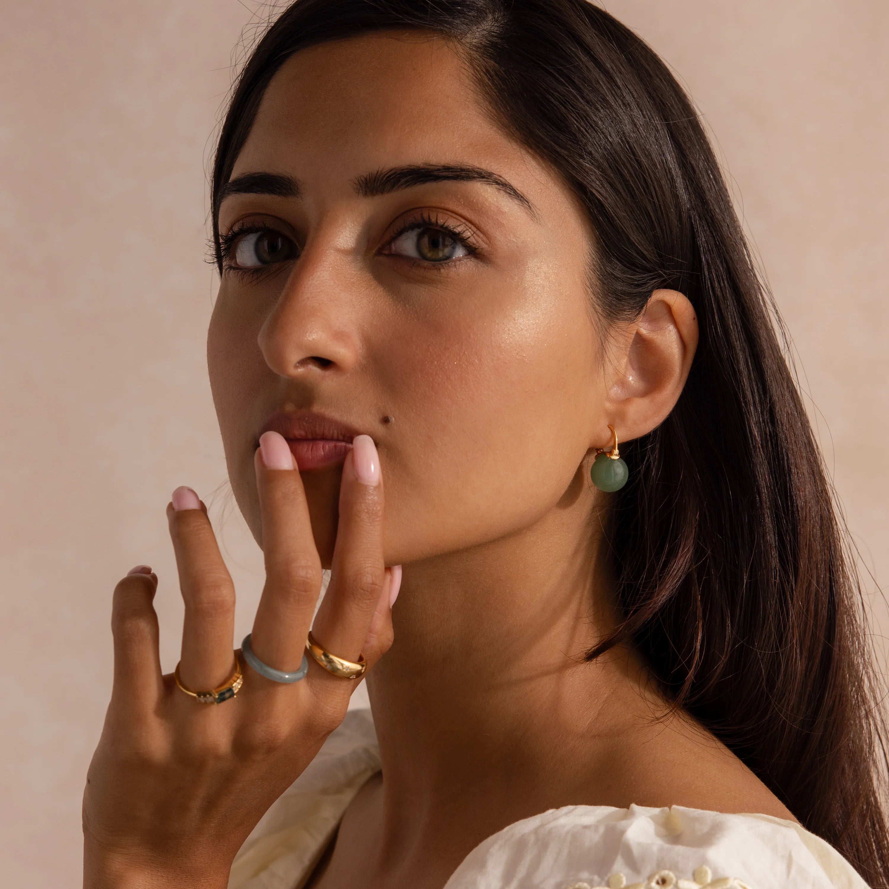 Jade Dome Drop Earrings Silver 18K Gold Plated