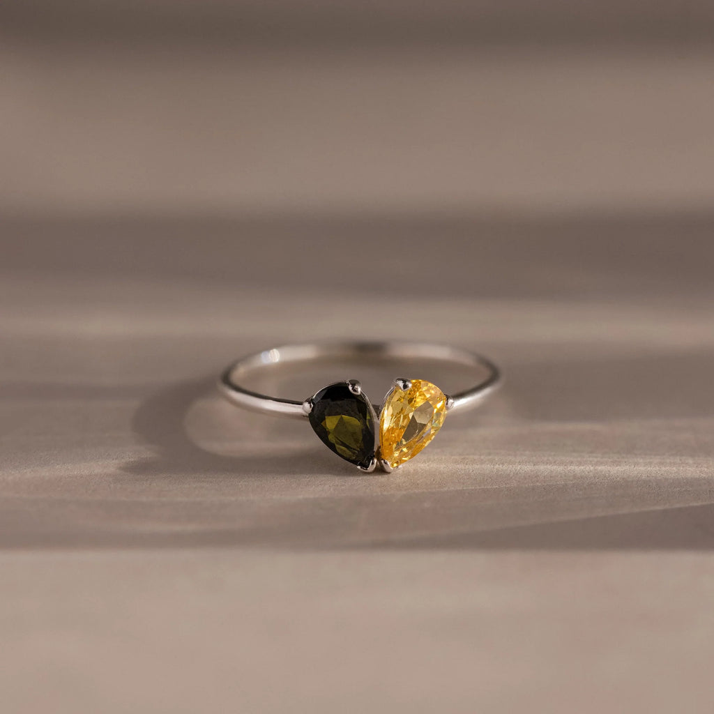 Toi et Moi Teardrop Heart Ring Silver 18K Gold Plated