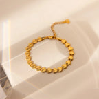 Ribbed Heart Link Bracelet Silver 18K Gold Plated