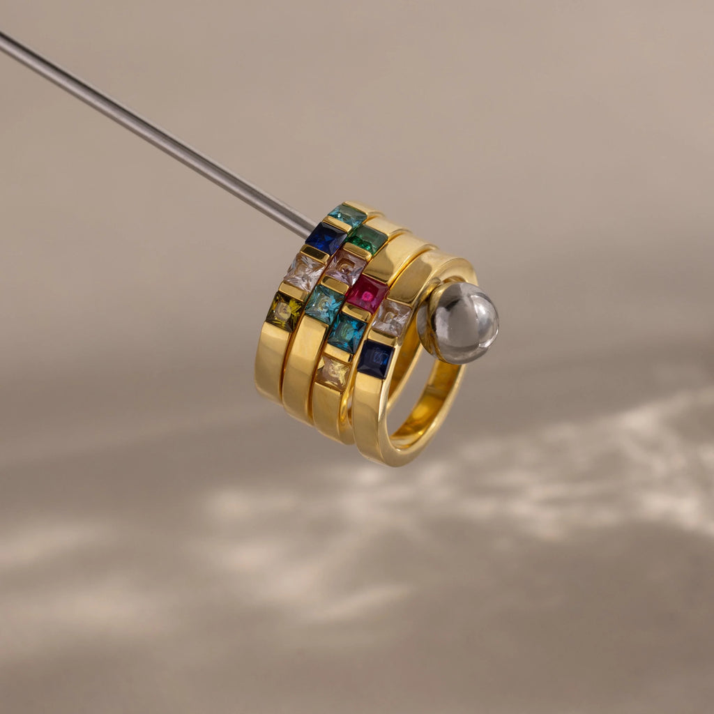 Multiple Birthstone Band Silver 18K Gold Plated