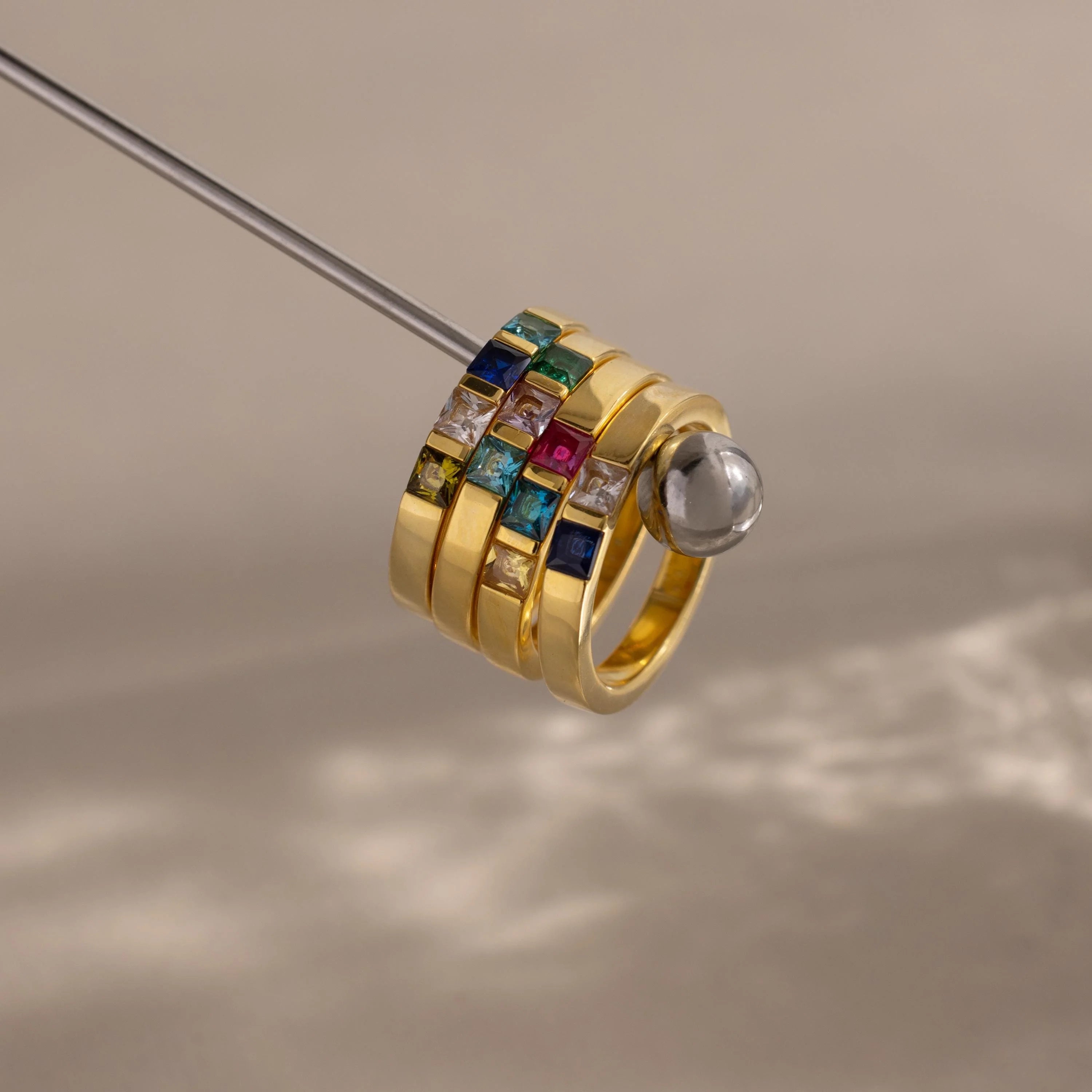 Multiple Birthstone Band Silver 18K Gold Plated