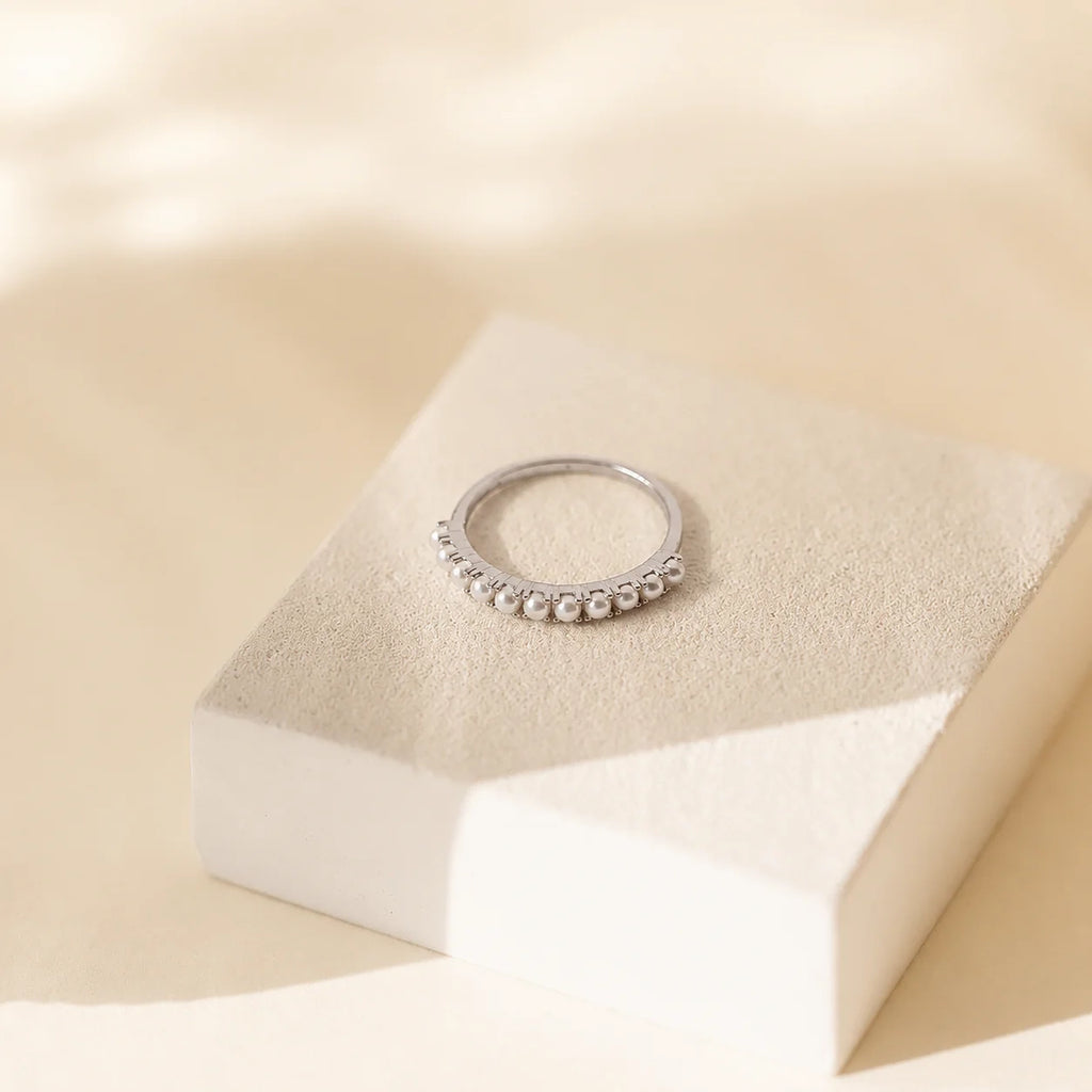 Crescent Pearl Stacking Ring